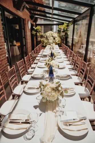 Table set for 25 Guests in our Writer's Den Enclosed Terrace