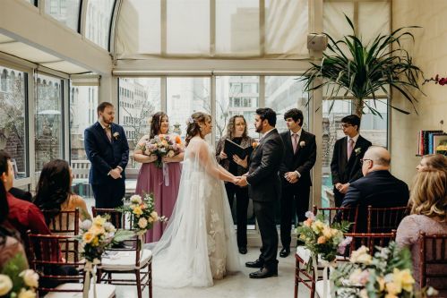 We love weddings in all seasons, including an enchanting winter wedding with indoor ceremony in our Poetry Garden. Photo by: Lauren Spinelli Photography